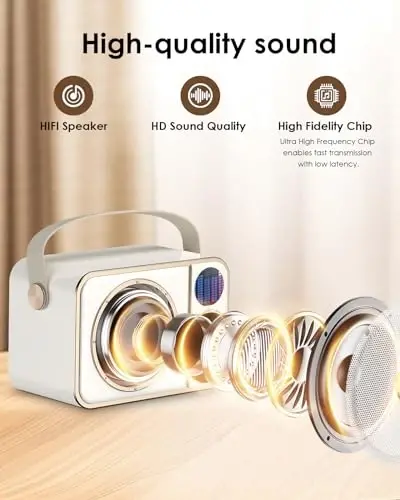 BESCOST Bolalar va kattalar uchun mini karaoke mashinasi, 2 ta simsiz mikrofonli portativ Bluetooth karnay, qizlar va o'g'il bolalar uchun karaoke mashinasi, 3-12+ yoshli bolalar uchun o'yinchoqlar (oq) - 2