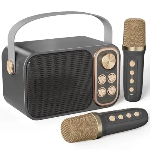 BESCOST Mini Karaoke Machine for Kids Adults, Portable Bluetooth Speaker with 2 Wireless Microphones, Kids Karaoke Machine for Girls Boys, Toys Birthday Gifts for 3-12+ Years Old Toddler (Black) - 1