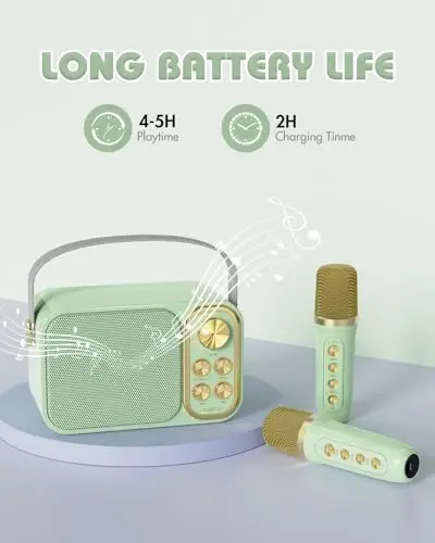 BESCOST Mini Karaoke Machine for Kids Adults, Portable Bluetooth Speaker with 2 Wireless Microphones, Kids Karaoke Machine for Girls Boys, Toys Birthday Gifts for 3-12+ Years Old Toddler (Green) - 2