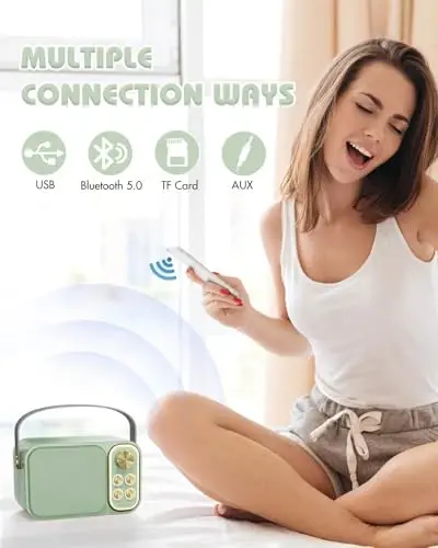 BESCOST Mini Karaoke Machine for Kids Adults, Portable Bluetooth Speaker with 2 Wireless Microphones, Kids Karaoke Machine for Girls Boys, Toys Birthday Gifts for 3-12+ Years Old Toddler (Green) - 3
