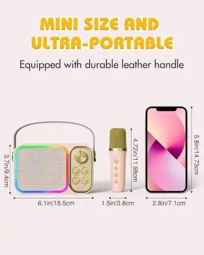 BESCOST Mini Karaoke Machine for Kids Adults, Portable Bluetooth Speaker with 2 Wireless Mics, Kids Karaoke Machine with LED Light Toys Birthday Gifts for 3-12+ Years Old Girls Boys(Colorful) - BESCOST (1)
