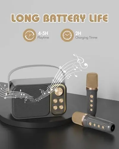BESCOST Мини Караоке-машина для детей и взрослых, портативная Bluetooth-колонка с 2 беспроводными микрофонами, детская караоке-машина для девочек и мальчиков, игрушки, подарки на день рождения для малышей 3-12+ лет (желтый) - 2
