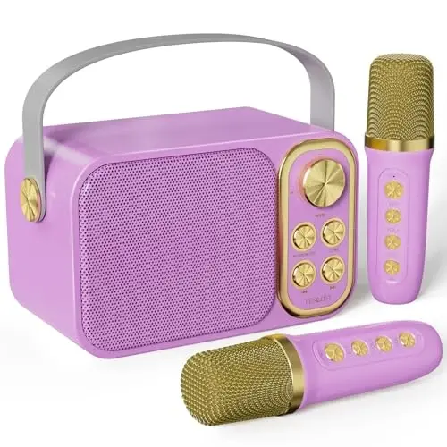 BESCOST Mini Karaoke Machine for Kids Adults, Portable Bluetooth Speaker with 2 Wireless Microphones, Kids Karaoke Machine for Girls Boys, Toys Birthday Gifts for 3-12+ Years Old Toddler (Purple) - 1