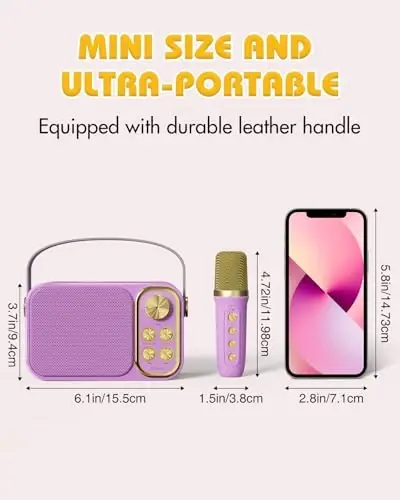 BESCOST Mini Karaoke Machine for Kids Adults, Portable Bluetooth Speaker with 2 Wireless Microphones, Kids Karaoke Machine for Girls Boys, Toys Birthday Gifts for 3-12+ Years Old Toddler (Purple) - 2