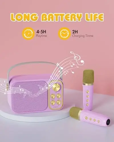 BESCOST Mini Karaoke Machine for Kids Adults, Portable Bluetooth Speaker with 2 Wireless Microphones, Kids Karaoke Machine for Girls Boys, Toys Birthday Gifts for 3-12+ Years Old Toddler (Purple) - 4