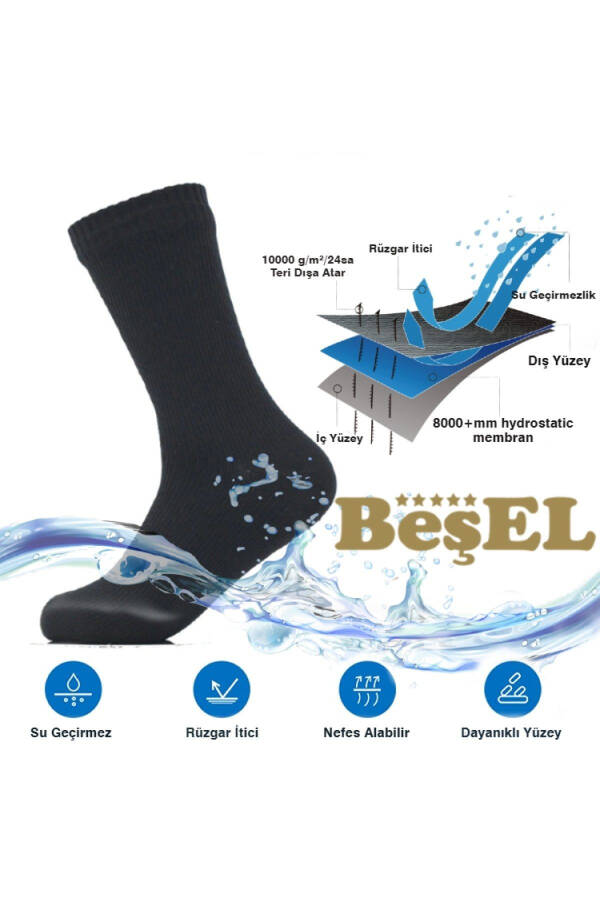 Besel 100% Waterproof Thermal Socks - Black - 1