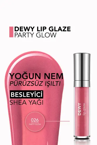 Besleyici Dudak Parlatıcısı - Dewy Lip Glaze - 026 Party Glow-8682536069489 - PEMBE - 5