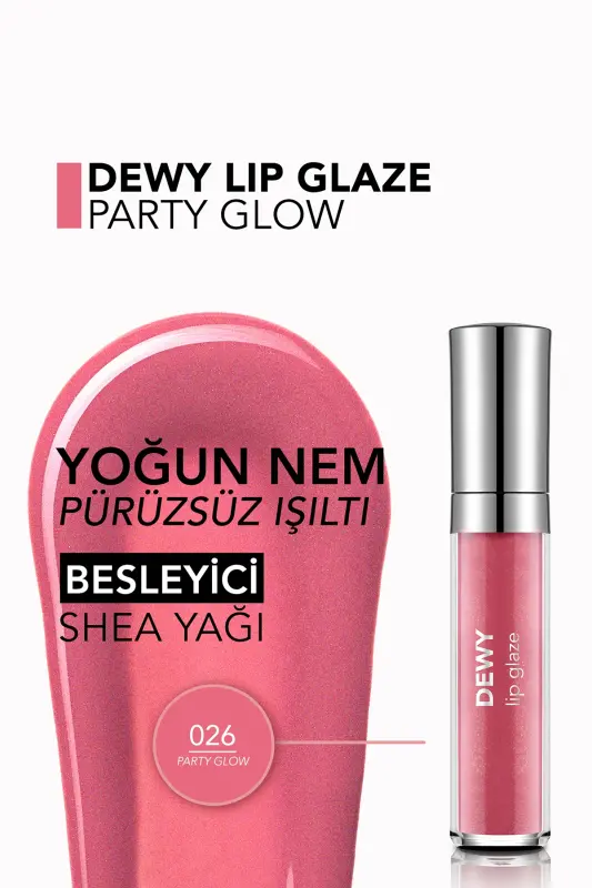 Besleyici Dudak Parlatıcısı - Dewy Lip Glaze - 026 Party Glow-8682536069489 - PEMBE - 5