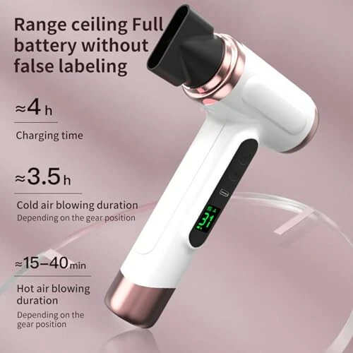 Беспроводная Фен, 15000mAh Аккумуляторная Фен, 3 Регулируемых Холодных Горячих Ветра, 200 Вт Фен На Батарейках Для Путешествий И Кемпинга - 4