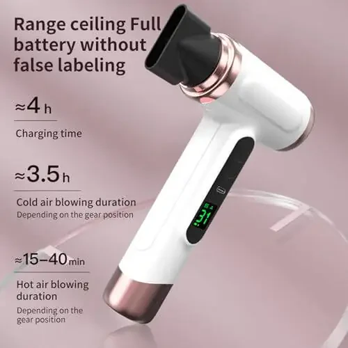 Беспроводная Фен, 15000mAh Аккумуляторная Фен, 3 Регулируемых Холодных Горячих Ветра, 200 Вт Фен На Батарейках Для Путешествий И Кемпинга - 4