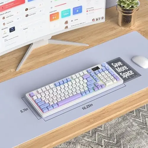 Беспроводная игровая клавиатура Fogruaden 96% Quiet Silent с цифровым блоком и поворотным регулятором, механическое ощущение, водонепроницаемая, мультимедийные клавиши, проводная/BT/2.4G, USB-заряжаемая мембранная компьютерная клавиатура для Win/Mac - FOGRUADEN