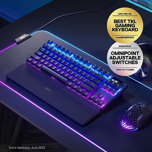 Беспроводная игровая клавиатура SteelSeries Apex Pro TKL HyperMagnetic — Esports Tenkeyless — OLED-экран — регулируемое срабатывание — клавиши PBT — Bluetooth — 2.4GHz — USB-C - 2