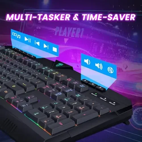 Беспроводная клавиатура, перезаряжаемая RGB-подсветка, беспроводная игровая клавиатура с подставкой для запястий, бесшумные клавиши, мультимедийные клавиши, защита от фантомных нажатий, полноразмерная водонепроницаемая клавиатура с подсветкой для ПК Mac Xbox Gamer - 6