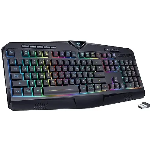 Беспроводная клавиатура, перезаряжаемая RGB-подсветка, беспроводная игровая клавиатура с подставкой для запястий, бесшумные клавиши, мультимедийные клавиши, защита от фантомных нажатий, полноразмерная водонепроницаемая клавиатура с подсветкой для ПК Mac Xbox Gamer - 1