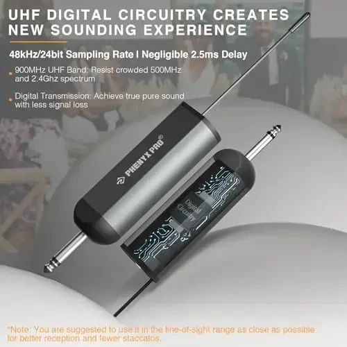 Беспроводная микрофонная система Phenyx Pro Single Digital, с мини-приемником, передатчиком Bodypack, 15 каналов в 900 МГц UHF Band, гарнитура/лацканный микрофон для караоке, певцов, церкви, свадьбы (PDP-1-1B) - 2