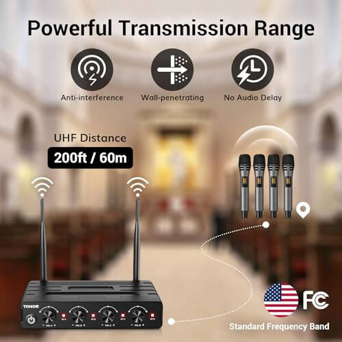 Беспроводная микрофонная система TONOR с 4x10 каналами, беспроводной ручной микрофон, 200FT UHF диапазон, микрофоны со стабильной передачей сигнала для караоке, пения, вечеринок, церковных свадеб, акустических систем - 2