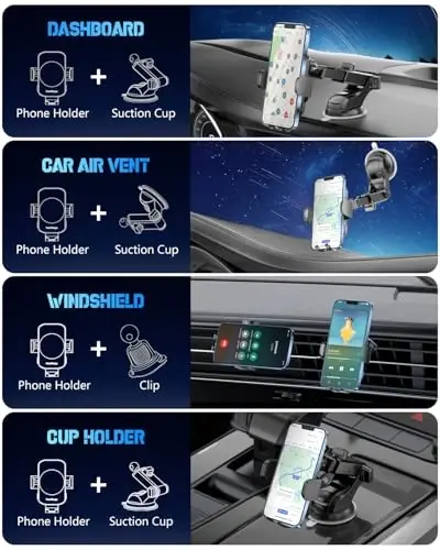 Беспроводное автомобильное зарядное устройство, держатель для телефона с быстрой зарядкой BothLin 3 в 1, автомобильные аксессуары с автоматической фиксацией, совместимые с iPhone 15 14 13 12 11 Xs XR, Samsung S23 Ultra S22 S21 S20/S10+ S9+ Note 9 - 3
