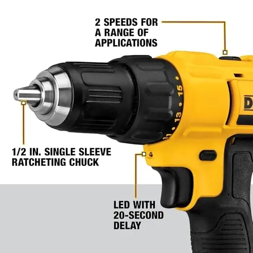 Беспроводной дрель/шуруповерт DEWALT 20V Max, в комплекте 2 аккумулятора и зарядное устройство (DCD771C2) - 3