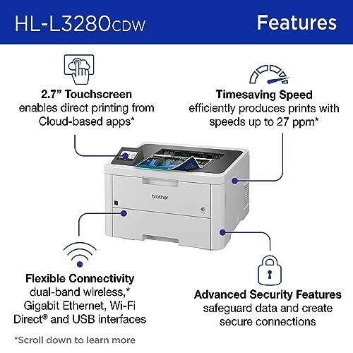 Беспроводной компактный цифровой цветной принтер Brother HL-L3280CDW с лазерным качеством печати, двусторонней печатью, мобильной печатью и Ethernet | В комплекте 4-месячная пробная версия подписки на обновление¹, Modazone Dash Replenishment Ready - 3