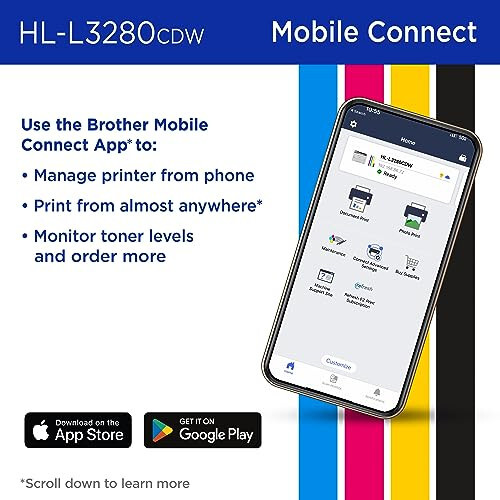 Беспроводной компактный цифровой цветной принтер Brother HL-L3280CDW с лазерным качеством печати, двусторонней печатью, мобильной печатью и Ethernet | В комплекте 4-месячная пробная версия подписки на обновление¹, Modazone Dash Replenishment Ready - 5