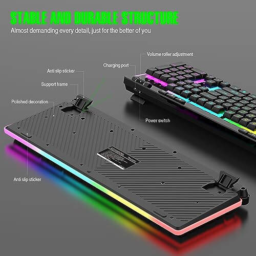 Беспроводной Комплект Клавиатура и Мышь, Игровая Клавиатура с Подсветкой RGB, Полная Клавиатура 7 КЛАВИШ с Эргономикой, Подсветка Игровой Мыши 3200 DPI для ПК Стол/Ноутбук/MAC - 5