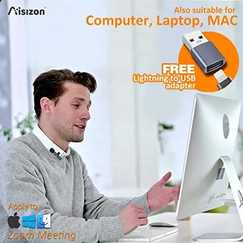 Беспроводной лаvalier-микрофон Aisizon, беспроводные микрофоны с зажимом, Hi-Fi звук, беспроводной микрофон A3, для iPhone 15, ноутбука, Zoom-совещаний, видеозаписи, TikTok - 5