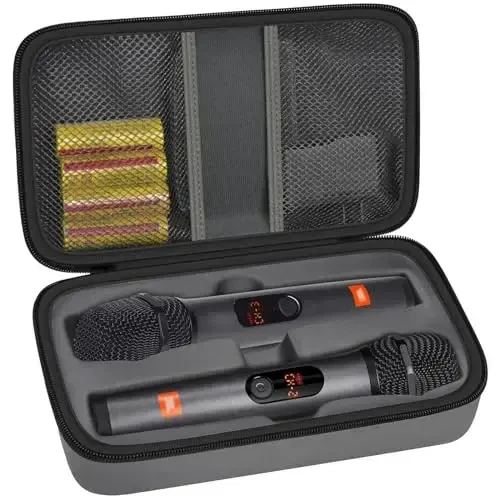 Беспроводной Микрофон Чехол Совместимый с JBL Wireless Two Microphone System, Ручной Двойной Микрофон Дорожная Сумка для Пения или Караоке для Приемников, Адаптеров, AA Батареек - AGAINMORE