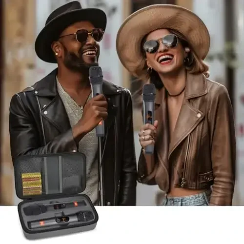Беспроводной Микрофон Чехол Совместимый с JBL Wireless Two Microphone System, Ручной Двойной Микрофон Дорожная Сумка для Пения или Караоке для Приемников, Адаптеров, AA Батареек - 6