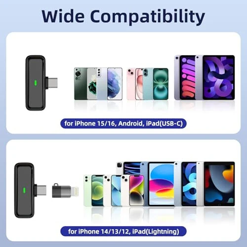 Беспроводной микрофон NPTCL для Android Lav Mic USB C Lavalier Microphone Type C микрофон с петличным креплением для iPhone 15/16 iPad Видеозапись Vlog TikTok Instagram - Шумоподавление зарядного футляра на 24 часа - NPTCL