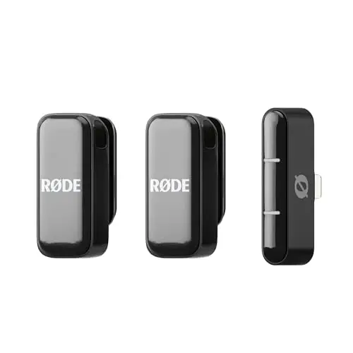 Беспроводной микрофон RØDE Wireless Micro — компактный беспроводной микрофон с двумя микрофонами и зарядным кейсом для создания контента на смартфоне — Lightning, черный 