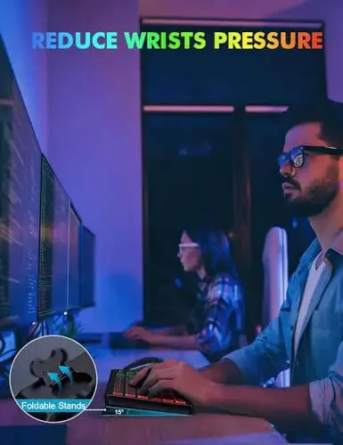 Беспроводной набор клавиатуры и мыши - RGB подсветка, перезаряжаемая и светящиеся буквы, полноразмерная, эргономичный угол наклона, режим сна, бесшумная клавиатура и мышь 2,4 ГГц для Mac, Windows, ноутбука, ПК, Trueque - 5