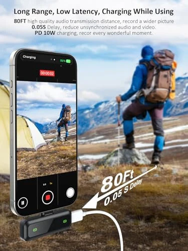 Беспроводной петличный микрофон для iPhone 5-14 серии, мини-петля со светодиодным дисплеем для iPhone с шумоподавлением, беспроводной петличный микрофон с 2 шт. для создателей контента, записи видео и ведения видеоблогов (только Lightning) - 5