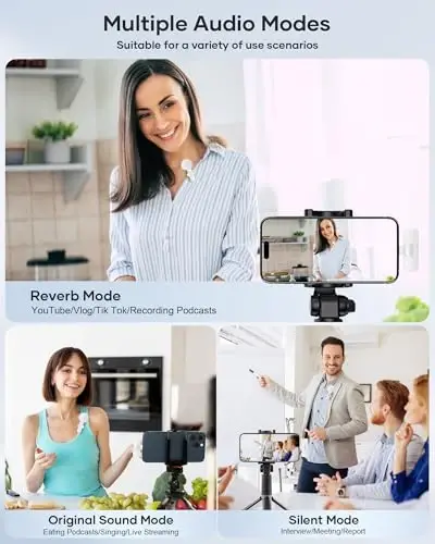 Беспроводной петличный микрофон для iPhone, iPad и телефона Android, 2 шт., петличный микрофон, подключаемый и играющий, беспроводной микрофон с шумоподавлением для видеозаписи, интервью, подкаста, видеоблога YouTube (белый) - 3