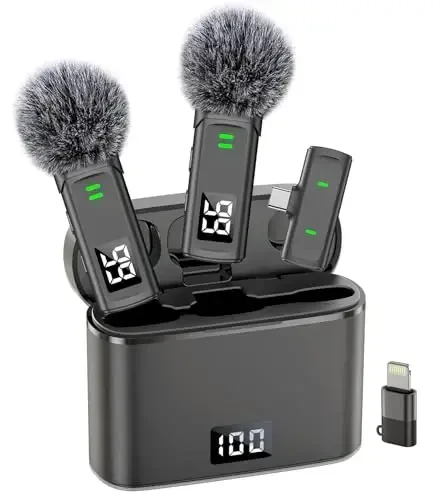 Беспроводной петличный микрофон для iPhone USB C Lav Mic для iPhone 15 16 Android Phone Microphone Video Recording TikTok Vlog Noise Canceling Clip On Microphones with Charging Case 35H Battery Life - 1