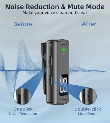 Беспроводной петличный микрофон для iPhone USB C Lav Mic для iPhone 15 16 Android Phone Microphone Video Recording TikTok Vlog Noise Canceling Clip On Microphones with Charging Case 35H Battery Life - 3