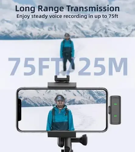 Беспроводной петличный микрофон для iPhone USB C Lav Mic для iPhone 15 16 Android Phone Microphone Video Recording TikTok Vlog Noise Canceling Clip On Microphones with Charging Case 35H Battery Life - 5