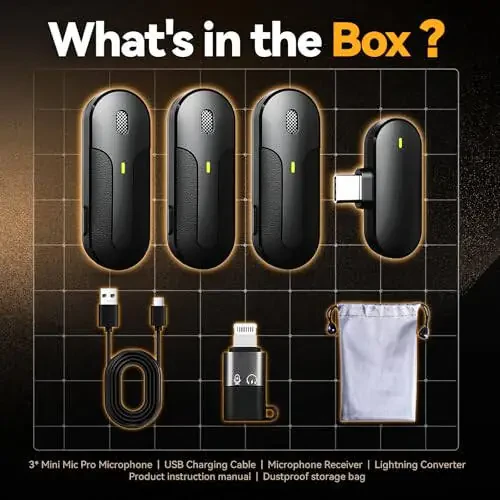 Беспроводной петличный микрофон GLONHI для iPhone, Android, камеры, беспроводной петличный микрофон, мини-микрофон, петличный микрофон с шумоподавлением для Vlog/TikTok/YouTube прямой трансляции (3 микрофона) - 6