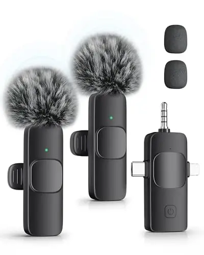 Беспроводной петличный микрофон KUKIHO 3-in-1 для iPhone, iPad, Android, камеры — мини-микрофон с шумоподавлением и сверхнизкой задержкой 2.4G для влогов, TikTok и трансляций на YouTube (2 микрофона) 