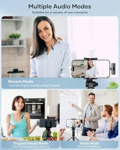 Беспроводной петличный микрофон KUKIHO для iPhone, iPad и телефонов на Android, 2 шт., мини-микрофон с функцией Plug and Play, беспроводной микрофон с шумоподавлением для видеозаписи, интервью, подкастов (черный) - 3