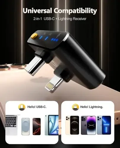 Беспроводной петличный микрофон Rythflo для iPhone/Android/iPad/ноутбука, двойной микрофон с зарядным чехлом, шумоподавлением AI, батарея 50 ч, дальность 70 м, петличные микрофоны для видеозаписи, видеоблогов - 4