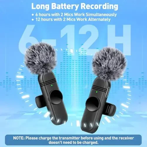 Беспроводной петличный микрофон Type C для iPhone 15, Android и ноутбука, планшета, ПК, микрофон с зажимом с шумоподавлением для видеозаписи, блога, интервью, потоковой передачи, подкаста, TikTok, YouTube, комплект из 2 штук - VEZQUA (1)