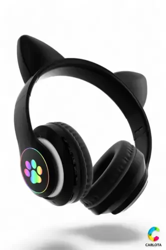 Беспроводные Bluetooth 5.0 Led Светящиеся Кошачьи Наушники Подарок ios Android Совместимые 8d Стерео Hd Звук-ЧЕРНЫЙ - CARLOTA (1)