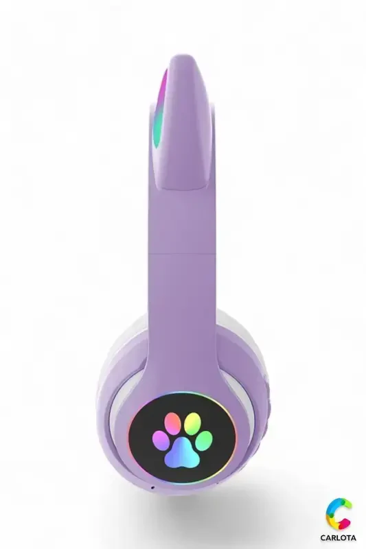 Беспроводные Bluetooth 5.0 Led Светящиеся Кошачьи Наушники Подарок ios Android Совместимый 8d Стерео Hd Звук-Лиловый - 3