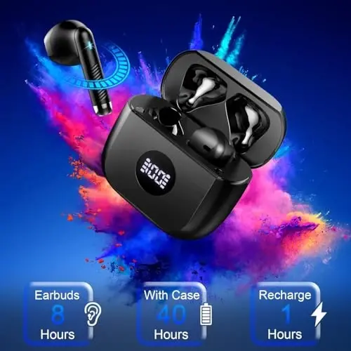Беспроводные Bluetooth 5.4 наушники, светодиодный дисплей питания Ear Buds, 6D стерео наушники, Bluetooth наушники-вкладыши с шумоподавлением, микрофон, 40 часов воспроизведения, мини-чехол IP7 водонепроницаемые спортивные наушники для Android iOS - 7