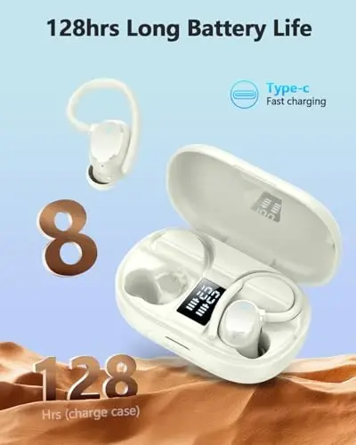 Беспроводные Bluetooth-наушники Ear buds Sport 2025 NEW Bluetooth 5.3 Headphones 128H Playtime with LED Display Powerful Bass Over Ear Earphones with Earhooks IP7 Waterproof for Gym/Running/Workout - HADBLENG (1)