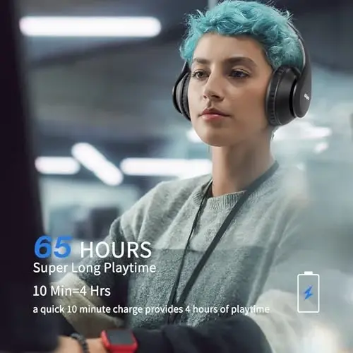 Беспроводные Bluetooth-наушники Uliptz, 65 часов воспроизведения, 6 звуковых режимов эквалайзера, HiFi стереонаушники с микрофоном, складные легкие Bluetooth 5.3 наушники для путешествий / офиса / мобильного телефона / ПК - 5