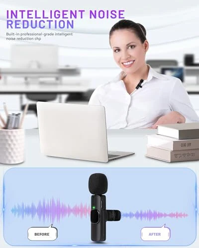 Беспроводные лаvalier-микрофоны Zyerch 2024 3 в 1 для iPhone, iPad, Android, камеры, 7-часовая батарея, мини-микрофон с шумоподавлением для видеозаписи, блога, YouTube, TikTok - 7