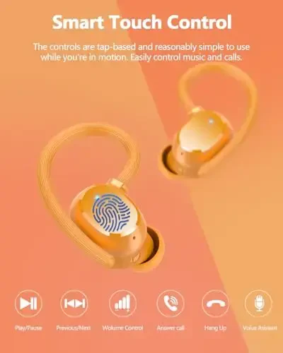 Беспроводные наушники 128 часов Bluetooth 5.3 Наушники Sport, 2025 Bluetooth Наушники Stereo Deep Bass Over Ear Bud с ушными крючками, ENC шумоподавление микрофона, IPX7 Водонепроницаемые наушники для тренировок/бега - 4