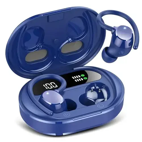 Беспроводные наушники, 2024 New Ultralight Sport Bluetooth 5.3 Headphones in Ear with LED Display, Built-in Mic Earphones, IPX7 Waterproof Wireless Headphones with Earhooks (Dark Blue) - SPRTOYBAT