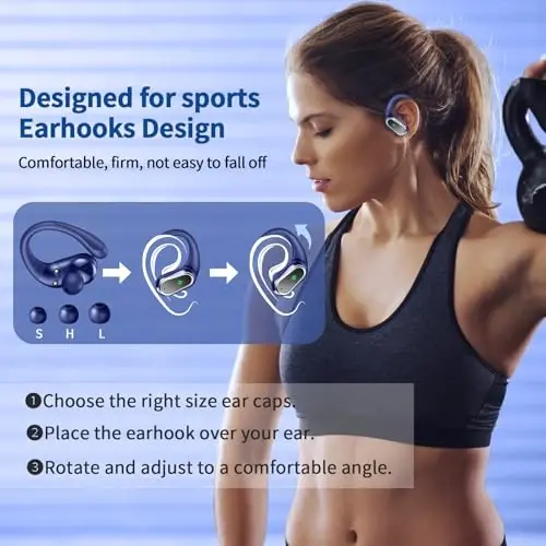 Беспроводные наушники, 2025 Bluetooth 5.4 Headphones Sport, Bluetooth Earbuds with ENC Noise Canceling Mic, 50H Stereo Wireless Headphones IP7 Waterproof with Earhooks, Dual LED Display for Workout/Running - 4